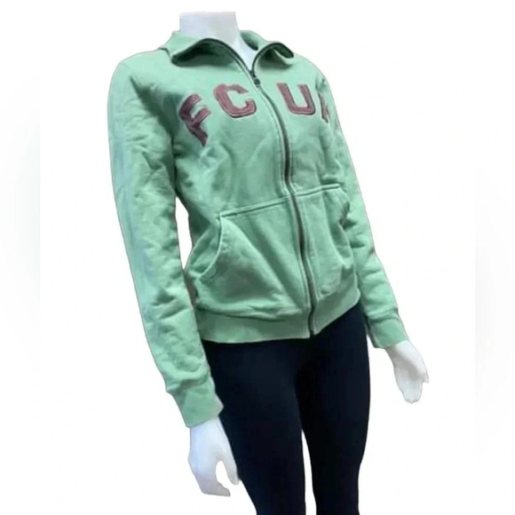 FCUK French Connection Vintage Green Zip Up Sweater Size XS - Picture 4 of 10